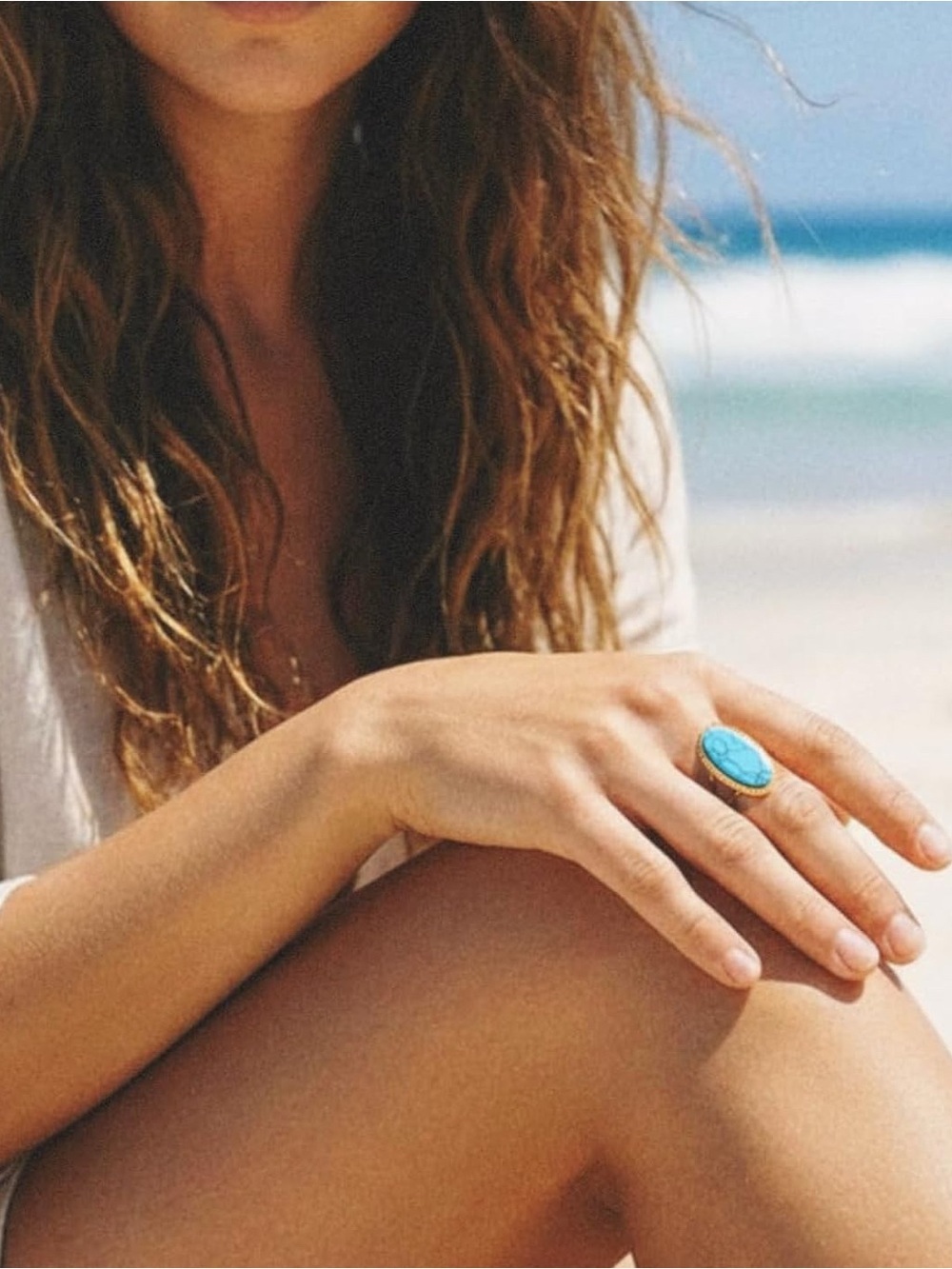 Boho Turquoise Style Gold Plated Ring Adjustable - Picture 3 of 10